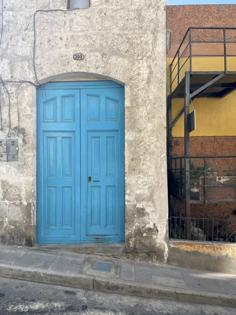 Blue door in Arequipa, Peru.